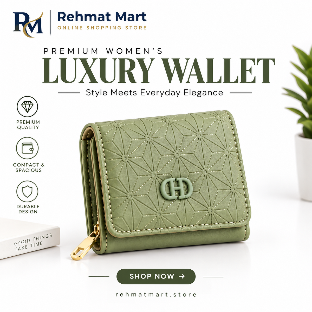 Luxury Geometric Women's Short Wallet – Sage Green