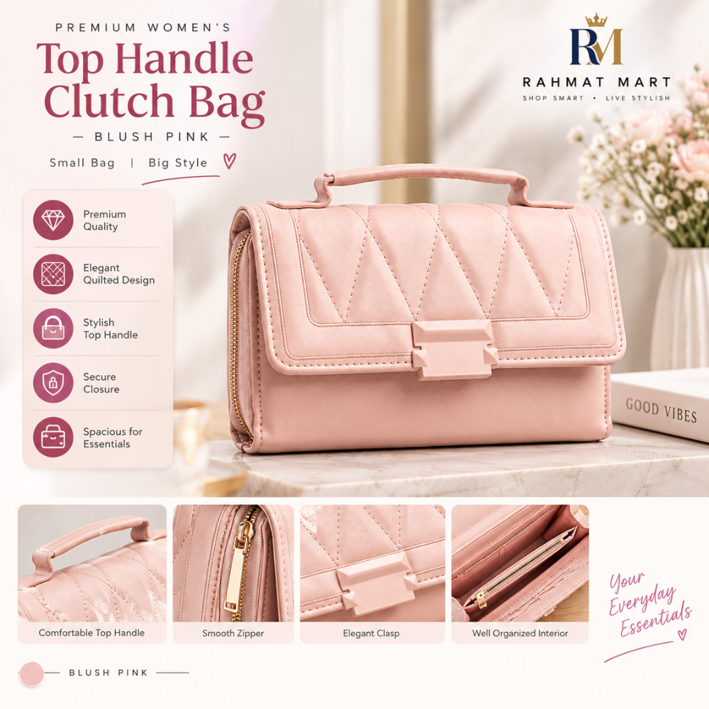 Premium Women's Top Handle Clutch Bag – Blush Pink