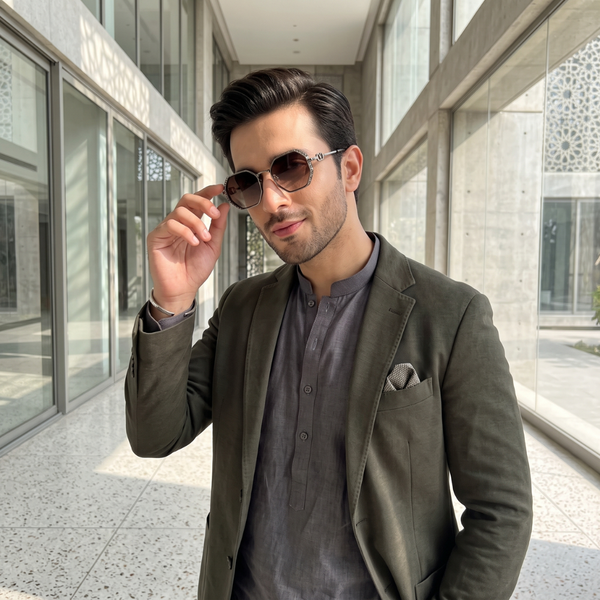 Luxury Octagon Metal Frame Sunglasses – Black & Silver
