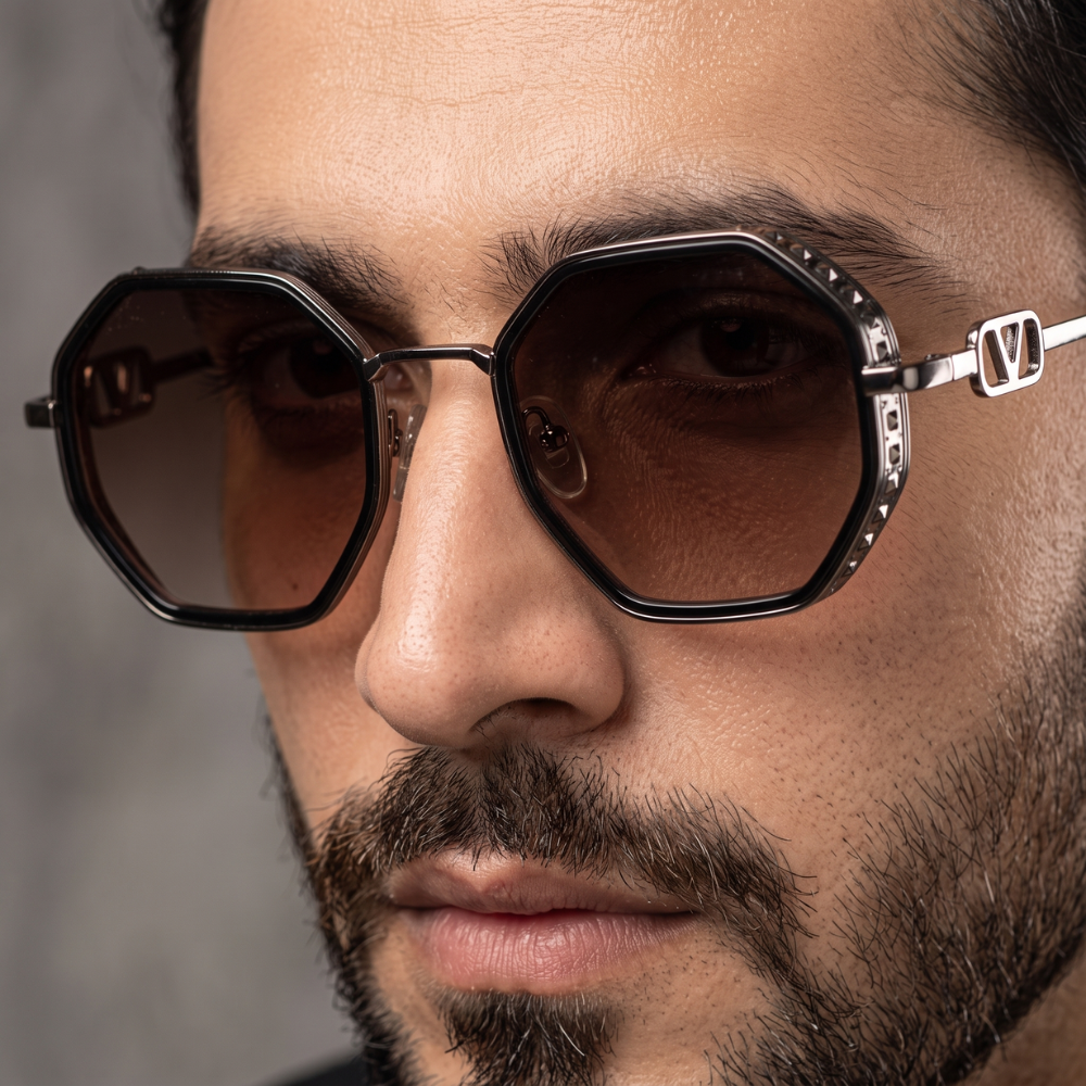 Luxury Octagon Metal Frame Sunglasses – Black & Silver