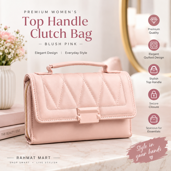 Premium Women's Top Handle Clutch Bag – Blush Pink