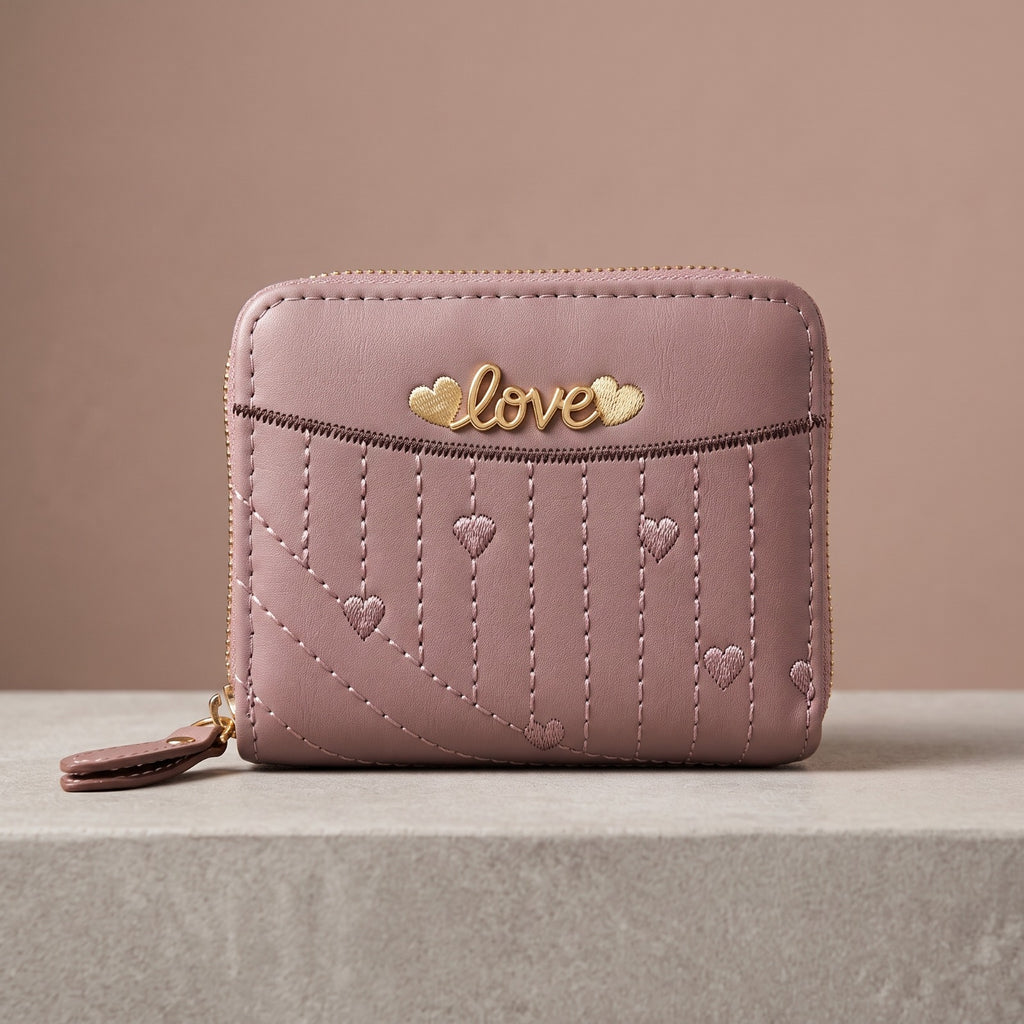 Love Heart Women's Zip Wallet – Dusty Pink
